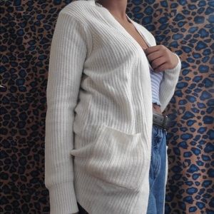 White fuzzy cardigan from Forever 21.